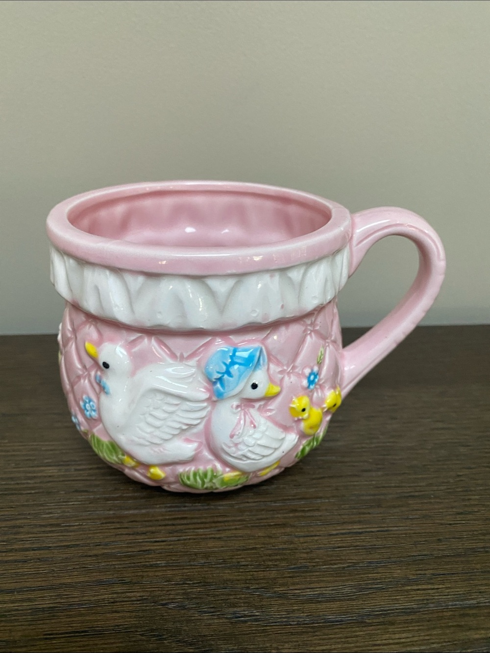 Pink Ceramic Duck Motif Mug